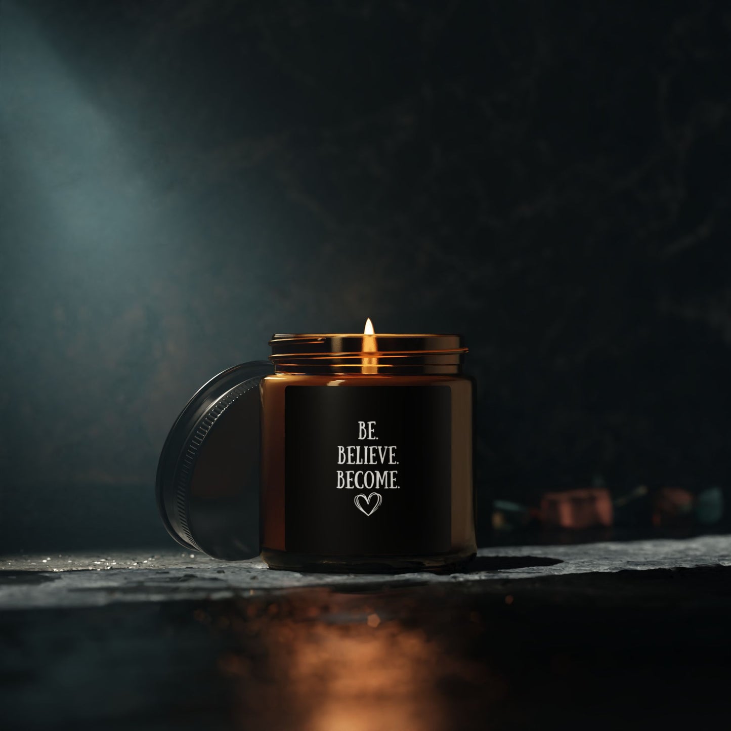 Inspirational Scented Soy Candle - "Be. Believe. Become." - Relaxing Amber Jar