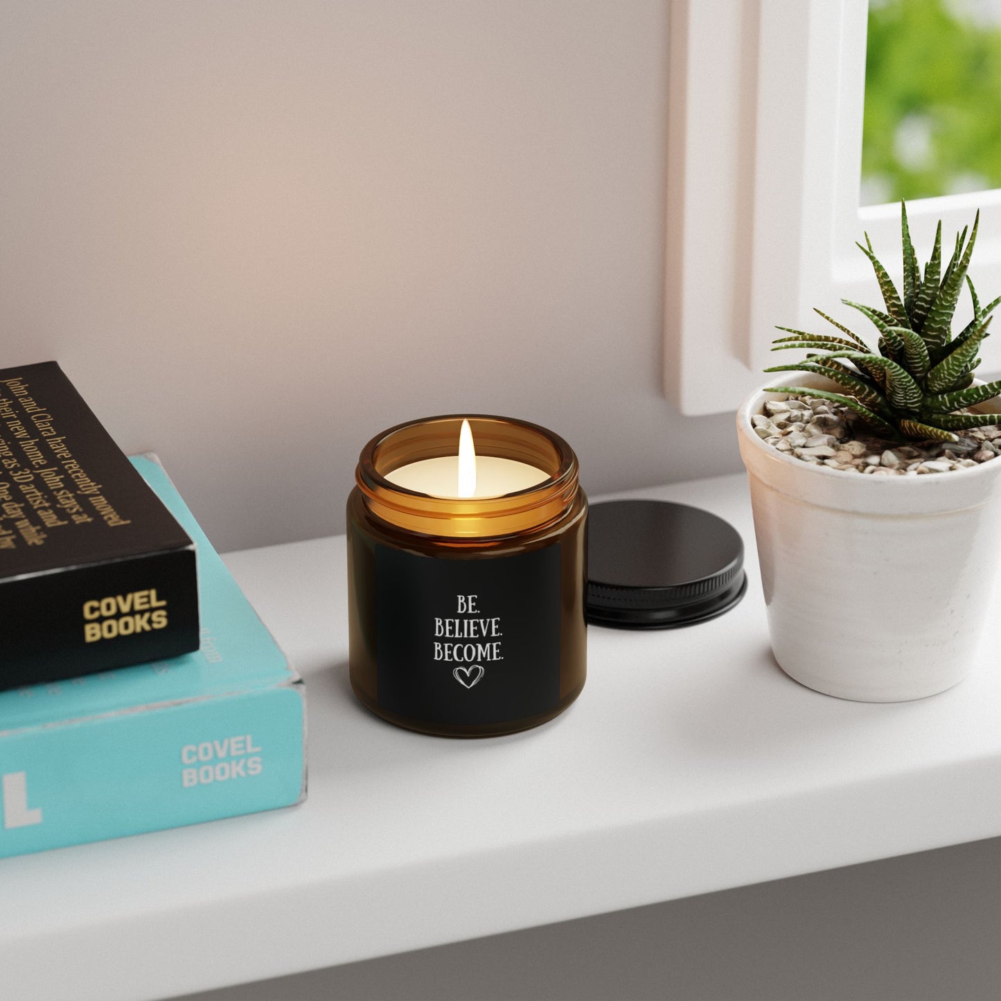 Inspirational Scented Soy Candle - "Be. Believe. Become." - Relaxing Amber Jar