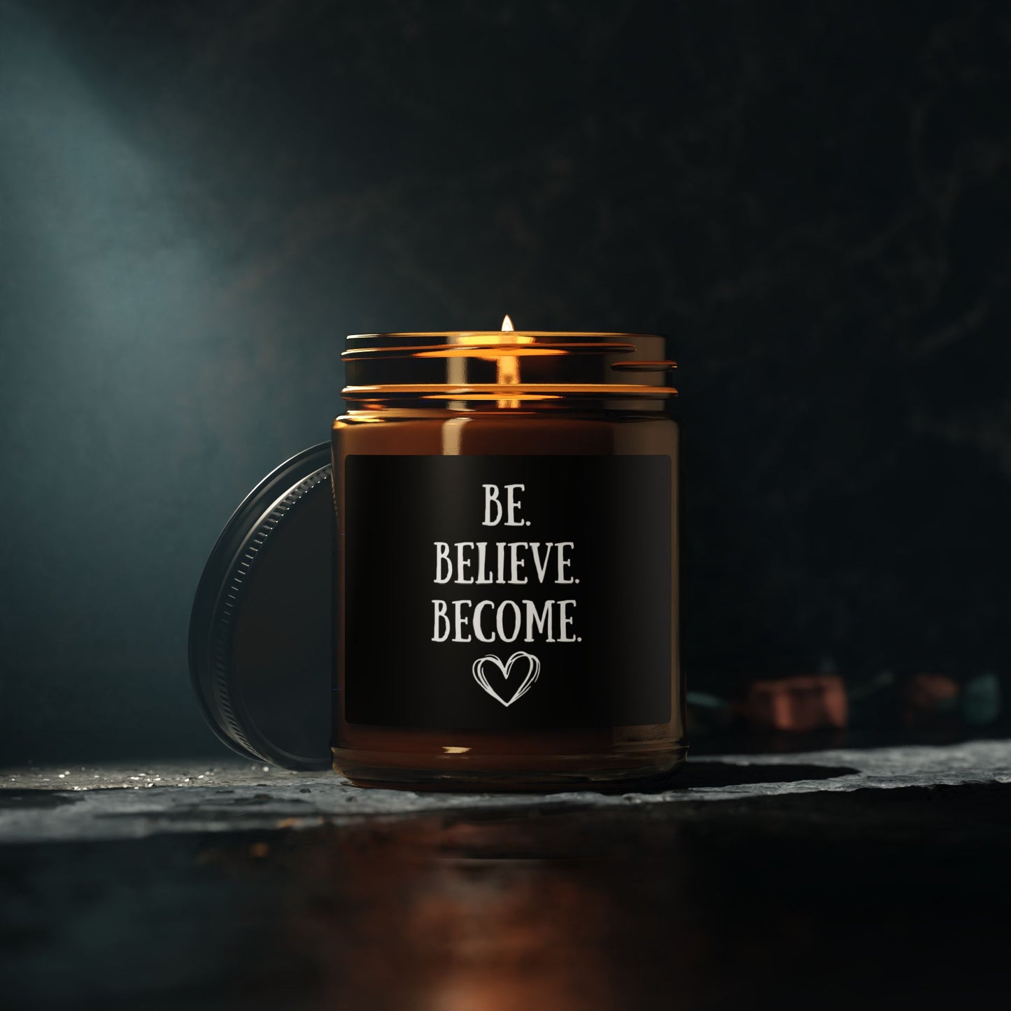 Inspirational Scented Soy Candle - "Be. Believe. Become." - Relaxing Amber Jar